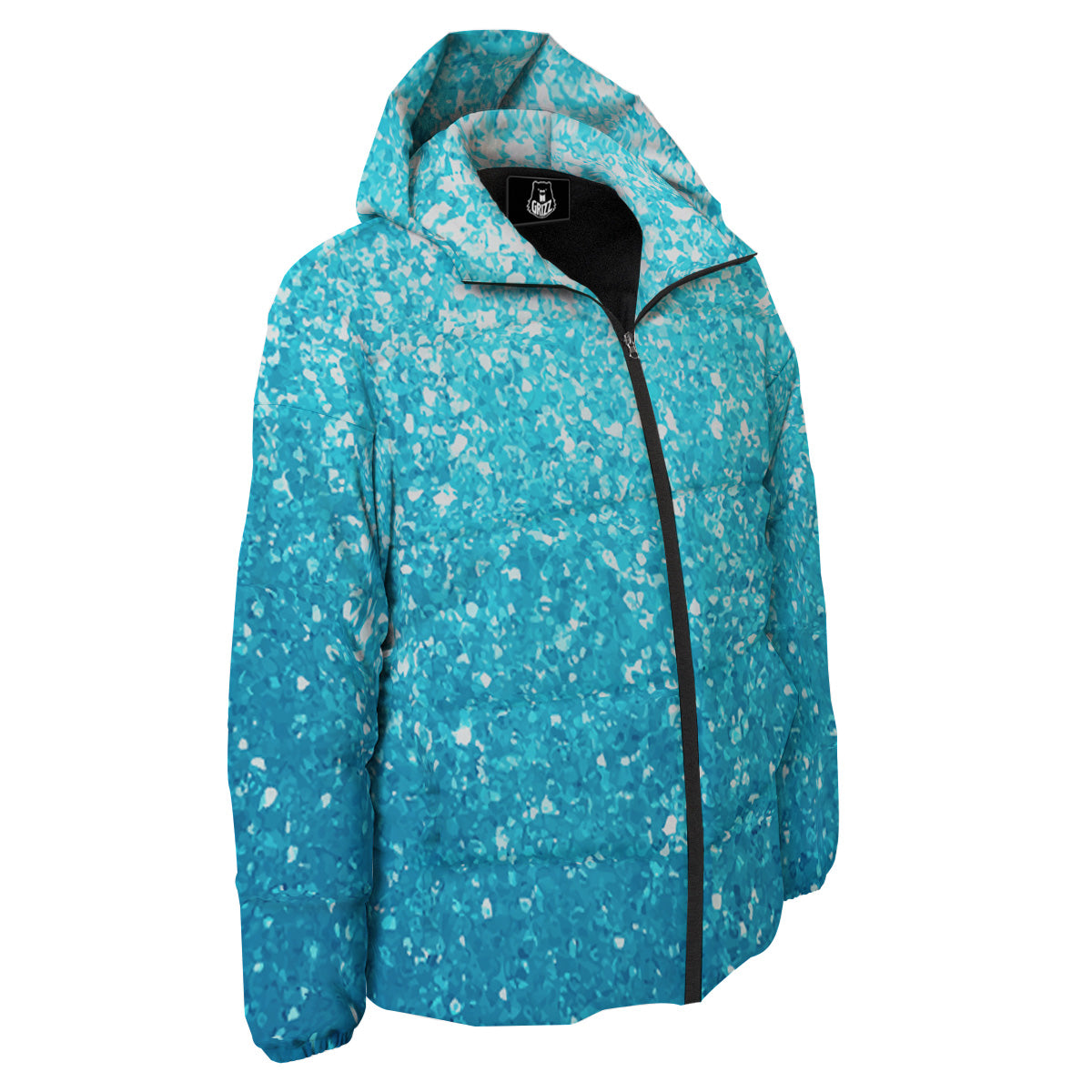 Artwork Blue Glitter Print Down Jacket-grizzshop