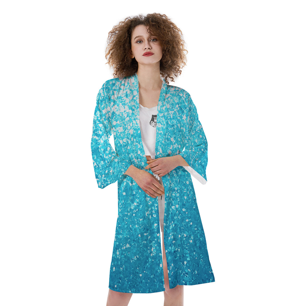 Artwork Blue Glitter Print Kimono-grizzshop