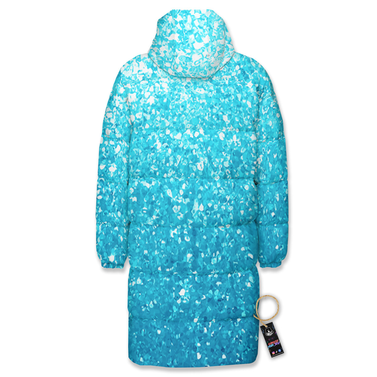Artwork Blue Glitter Print Long Down Jacket-grizzshop