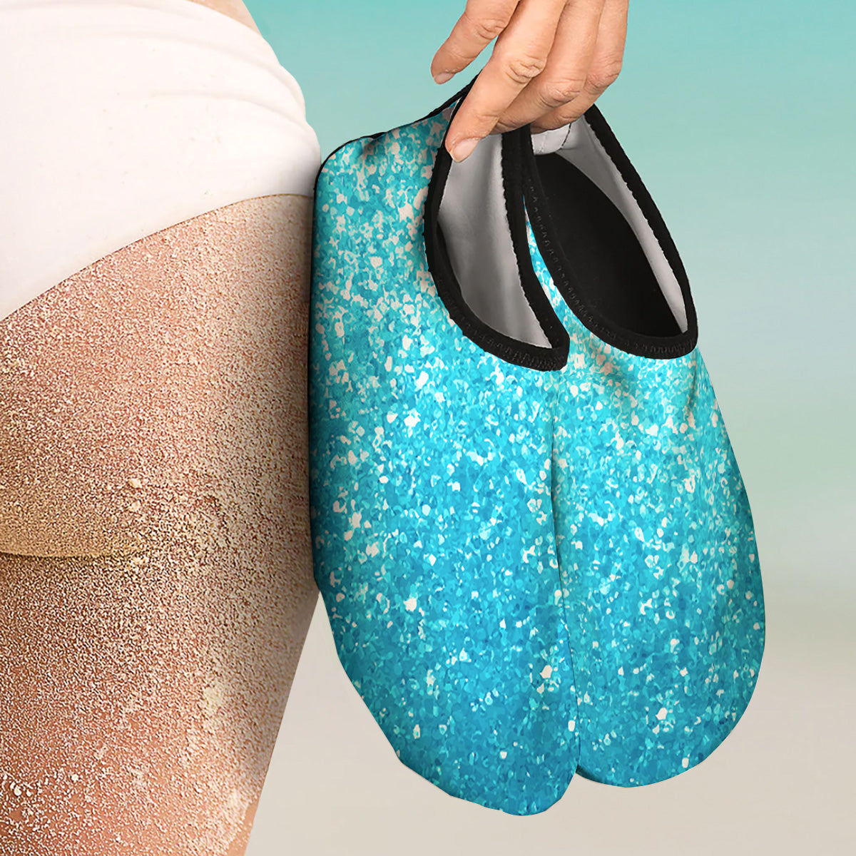 Artwork Blue Glitter Print Water Shoes-grizzshop