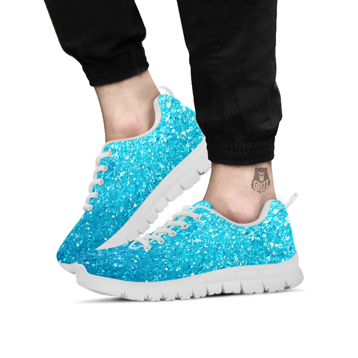 Artwork Blue Glitter Print White Sneaker-grizzshop