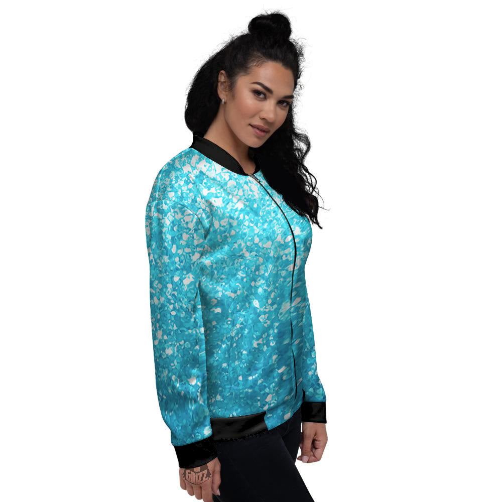 Artwork Blue Glitter Print Women's Bomber Jacket-grizzshop