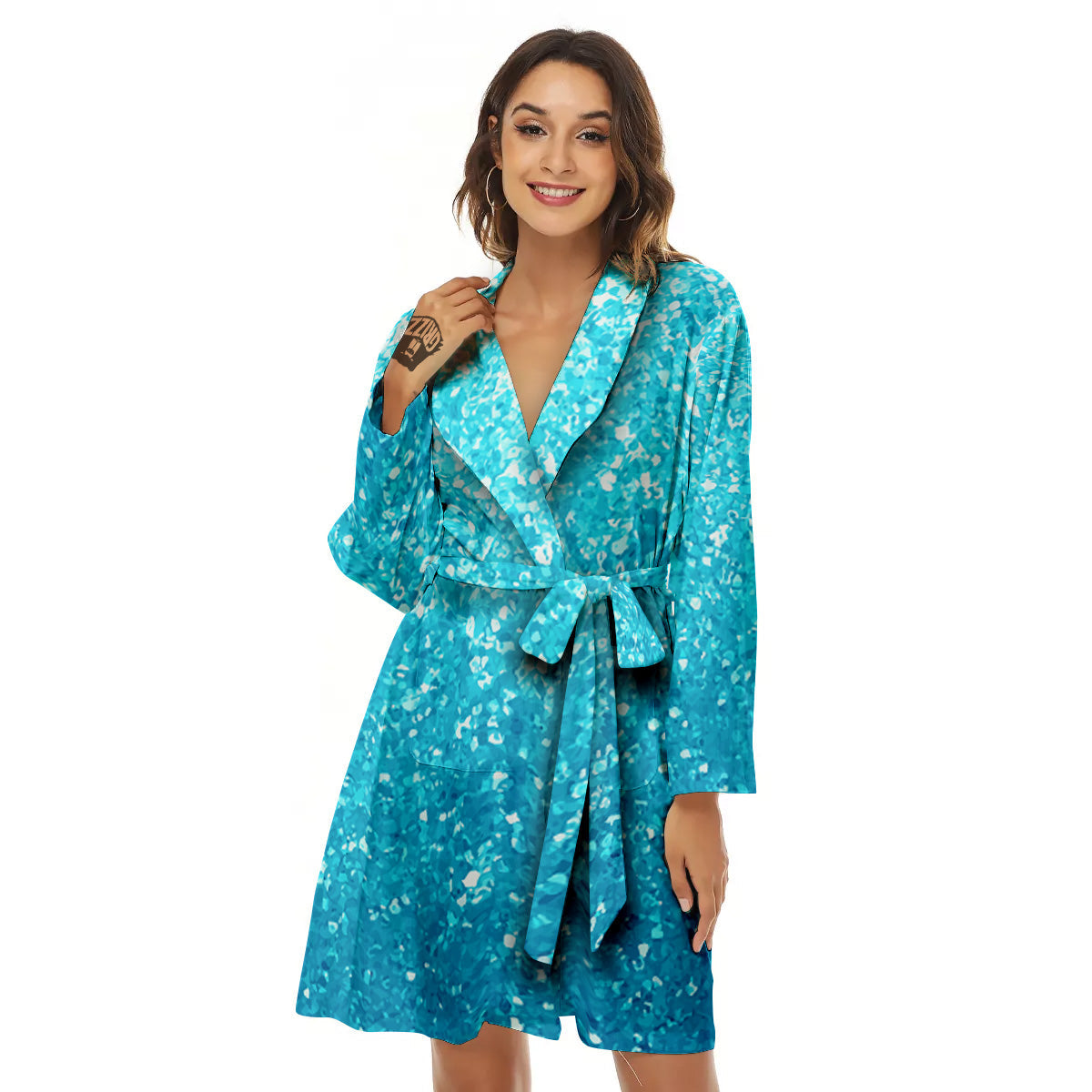 Artwork Blue Glitter Print Women's Robe-grizzshop