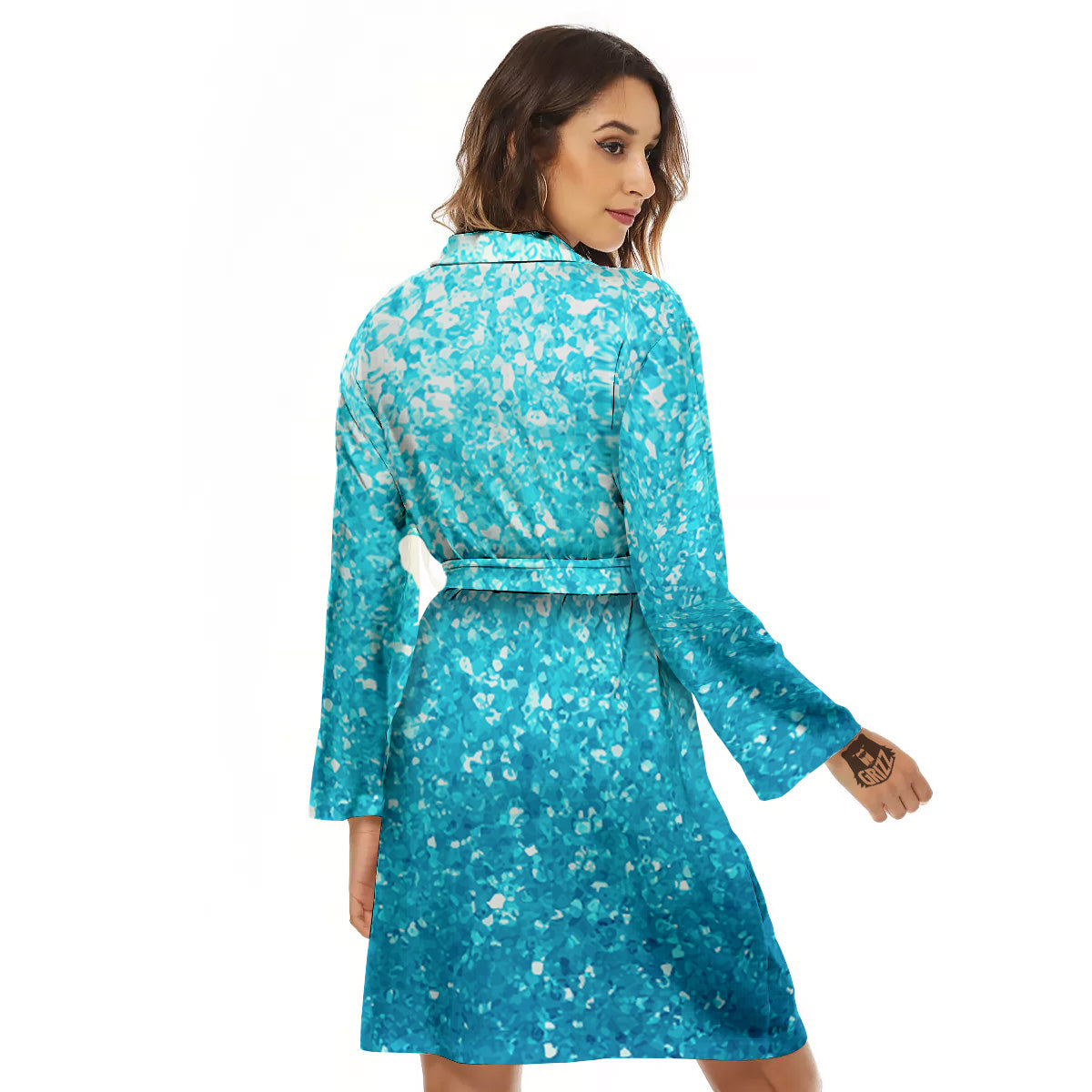 Artwork Blue Glitter Print Women's Robe-grizzshop