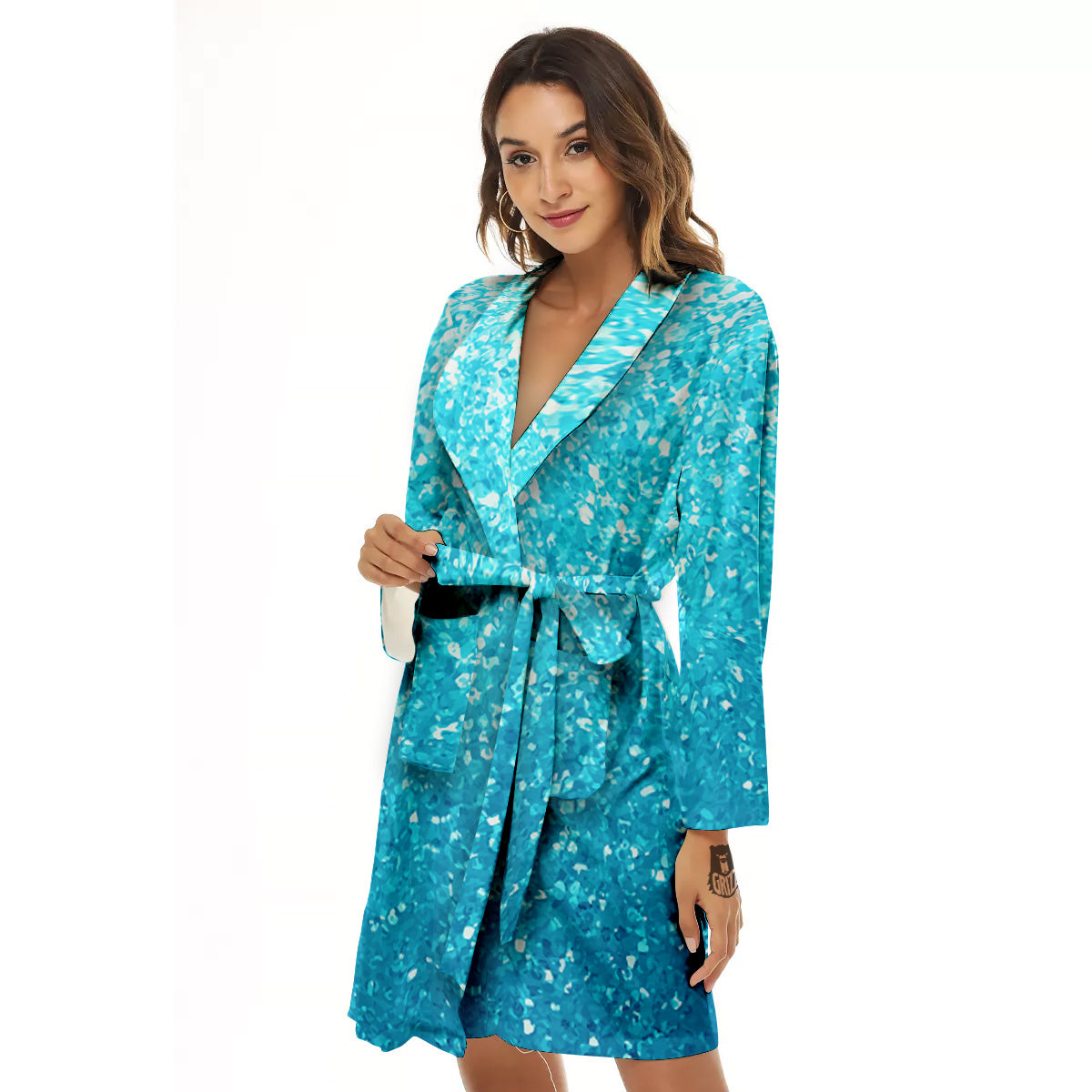 Artwork Blue Glitter Print Women's Robe-grizzshop