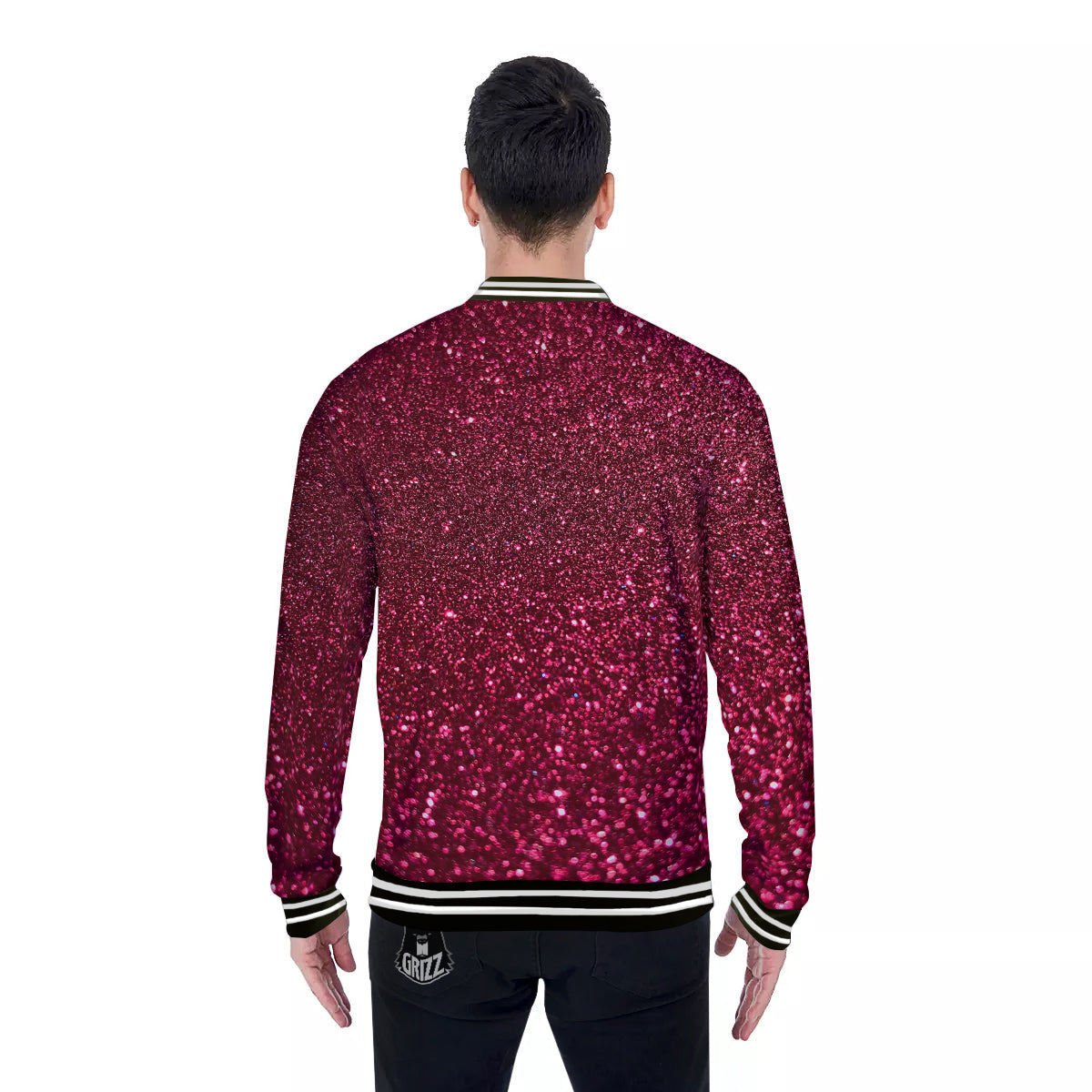 Artwork Burgundy Glitter Print Baseball Jacket-grizzshop