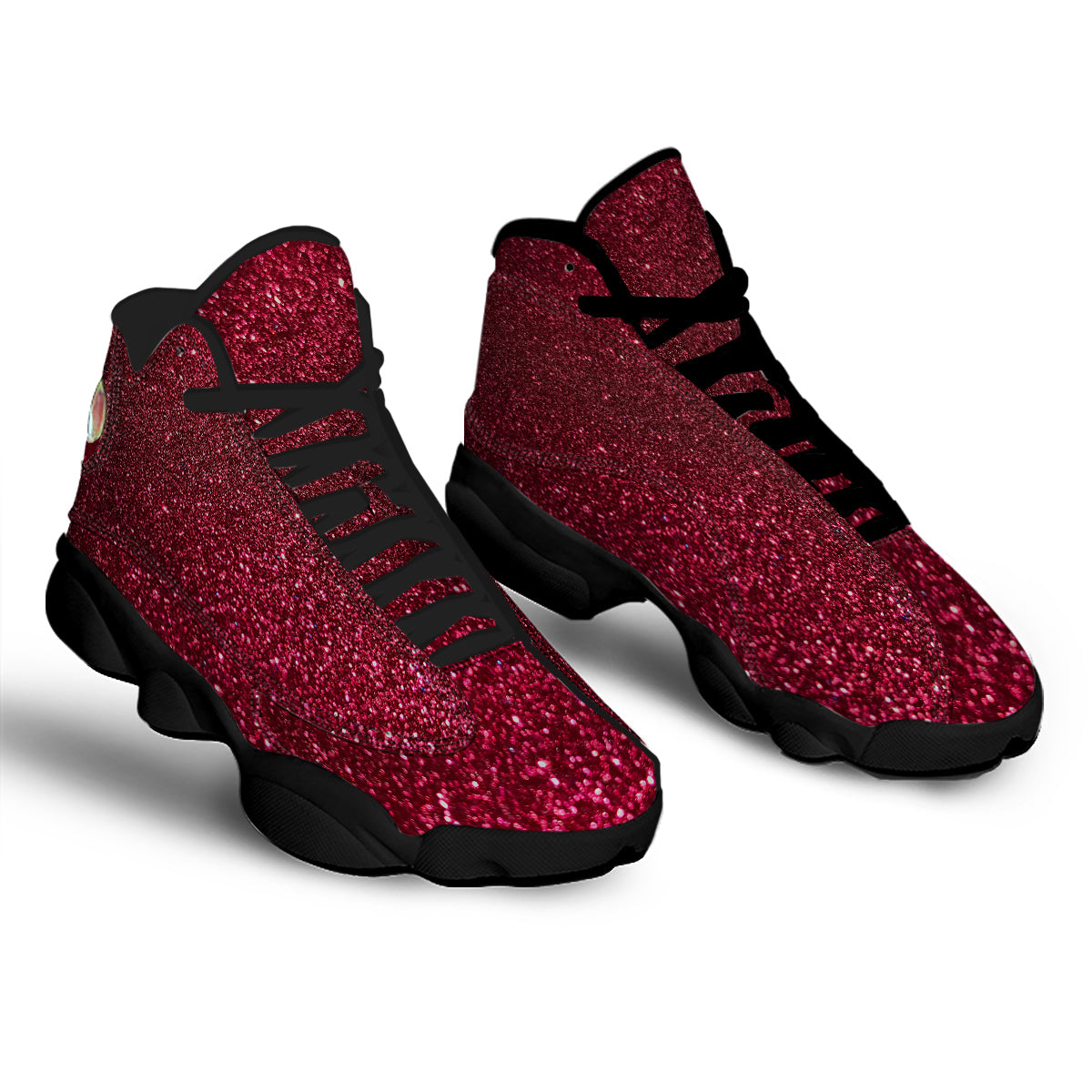 Artwork Burgundy Glitter Print Black Basketball Shoes-grizzshop