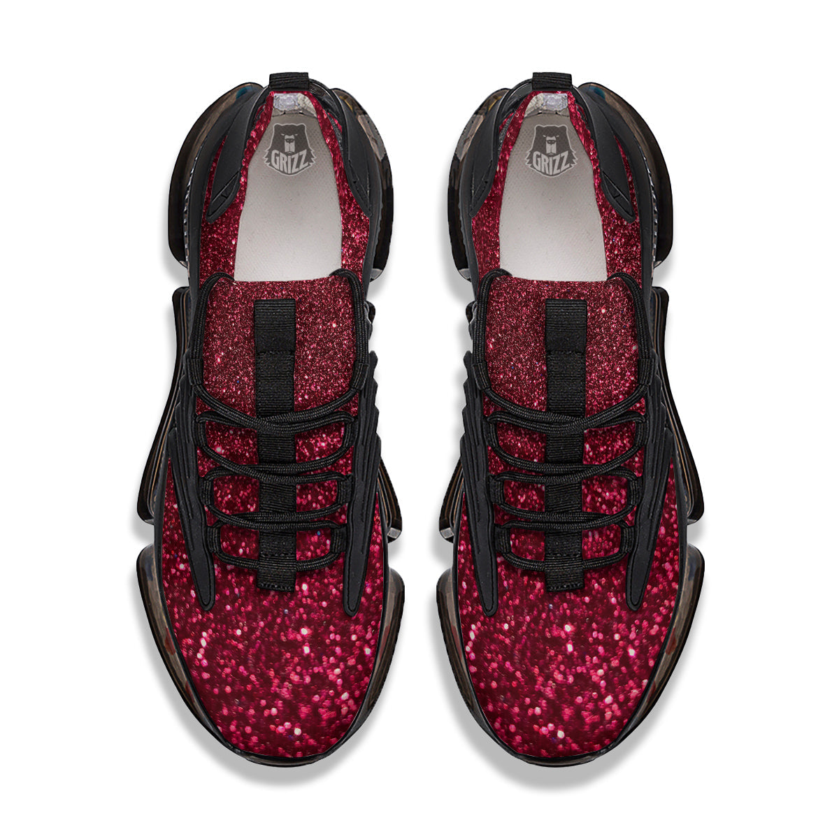 Artwork Burgundy Glitter Print Black Gym Shoes-grizzshop