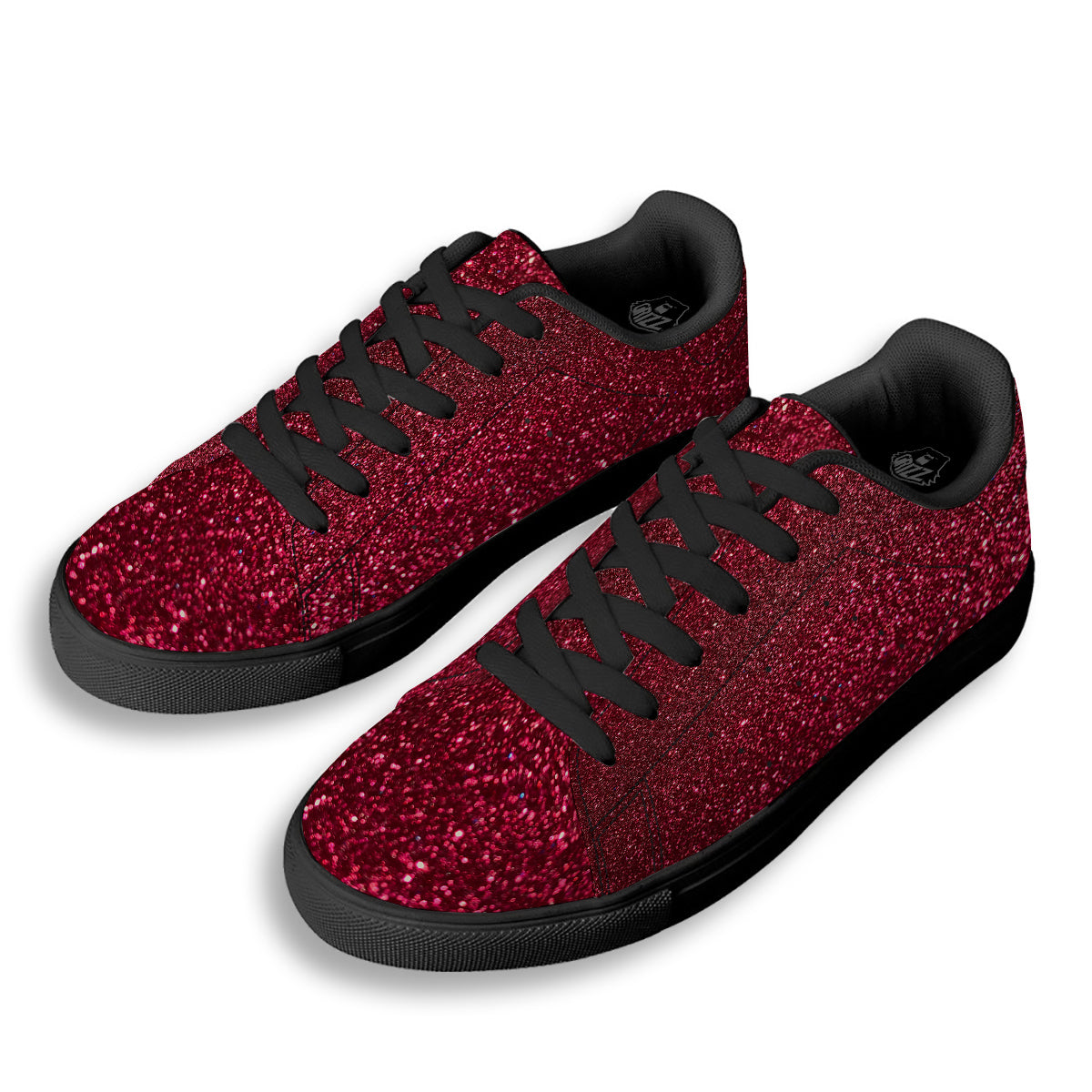 Artwork Burgundy Glitter Print Black Low Top Sneakers-grizzshop