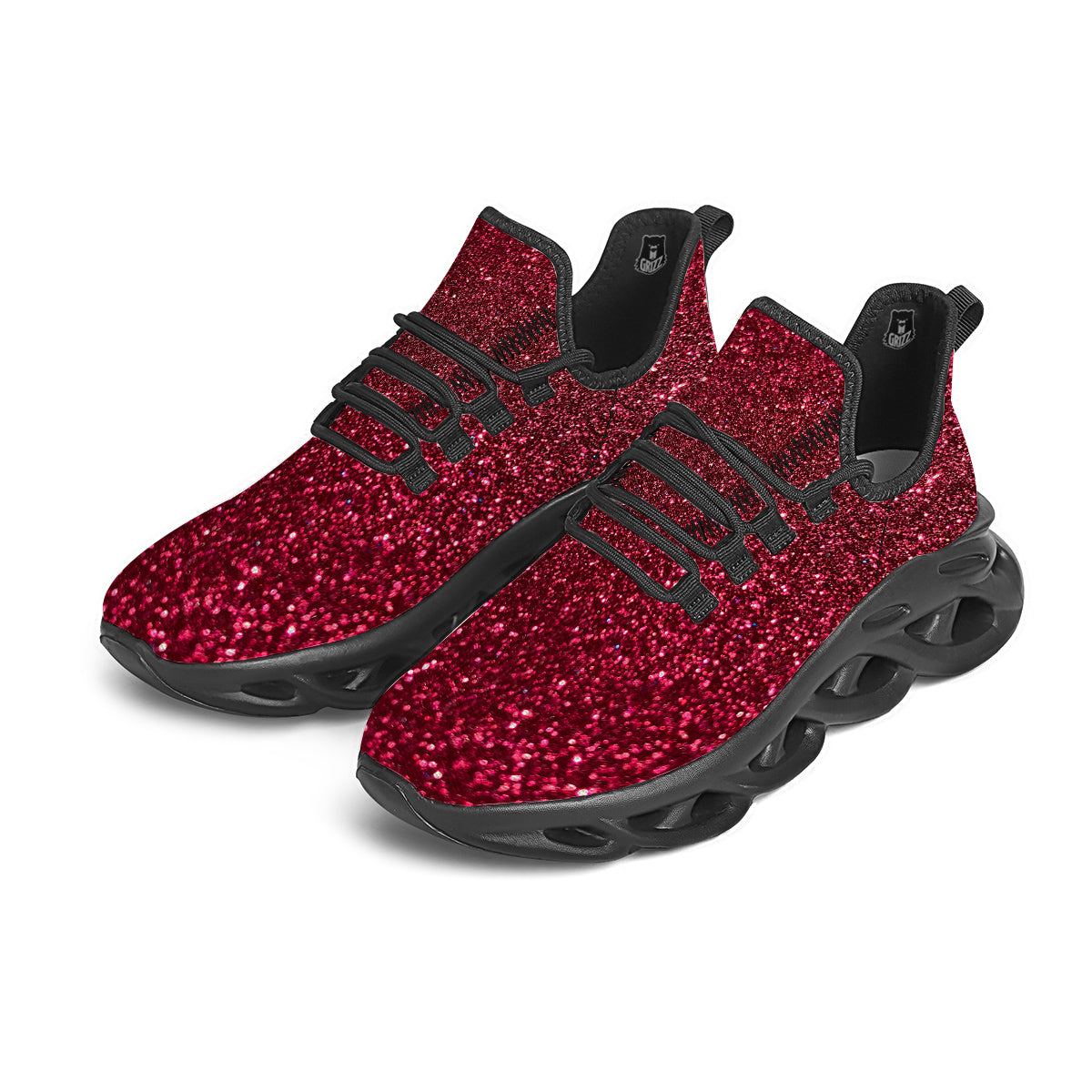 Artwork Burgundy Glitter Print Black Running Shoes-grizzshop