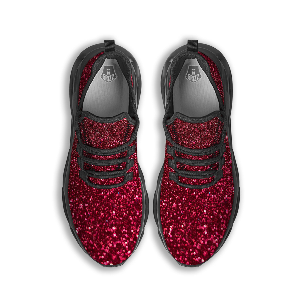Artwork Burgundy Glitter Print Black Running Shoes-grizzshop