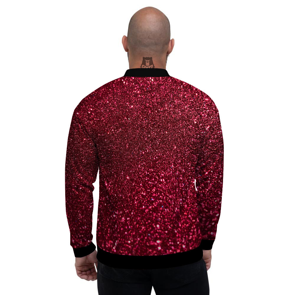 Artwork Burgundy Glitter Print Men's Bomber Jacket-grizzshop