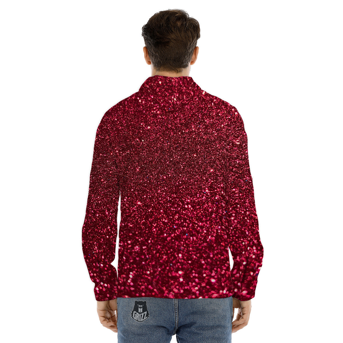 Artwork Burgundy Glitter Print Men's Dress Shirts-grizzshop
