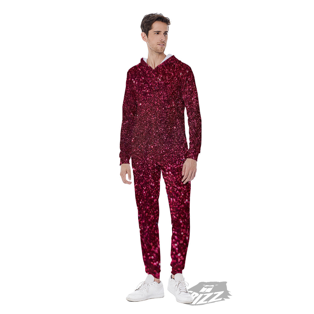 Artwork Burgundy Glitter Print Men's Jumpsuit-grizzshop