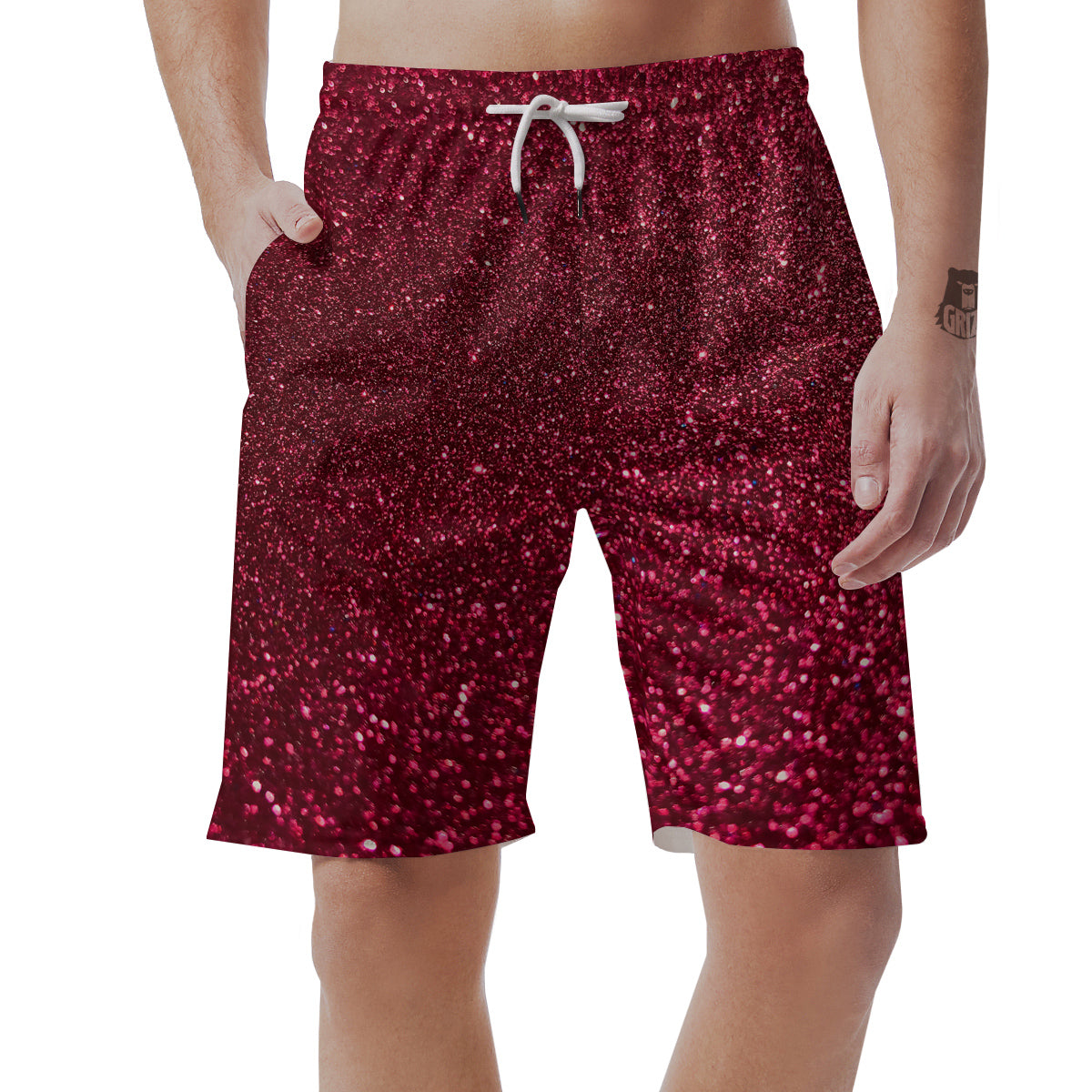 Artwork Burgundy Glitter Print Men's Shorts-grizzshop