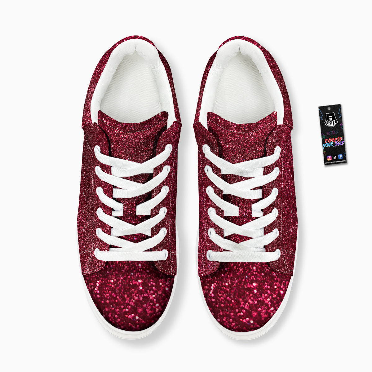 Artwork Burgundy Glitter Print Platform Shoes-grizzshop