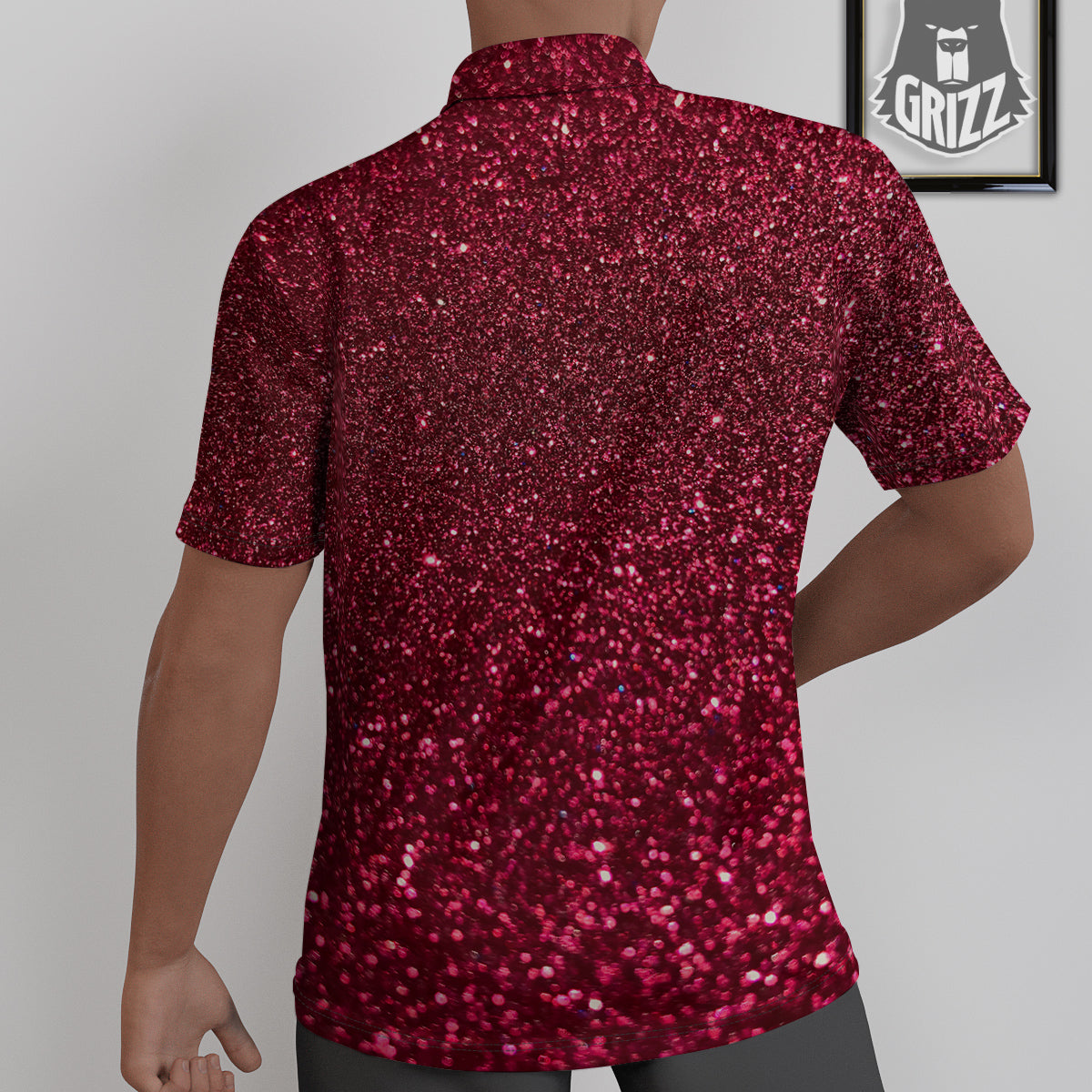 Artwork Burgundy Glitter Print Untucked Shirts-grizzshop