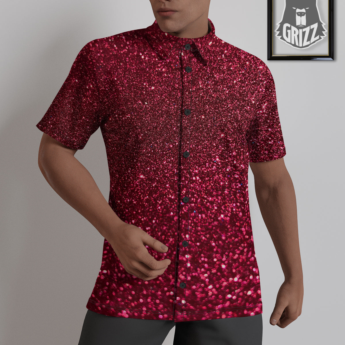 Artwork Burgundy Glitter Print Untucked Shirts-grizzshop