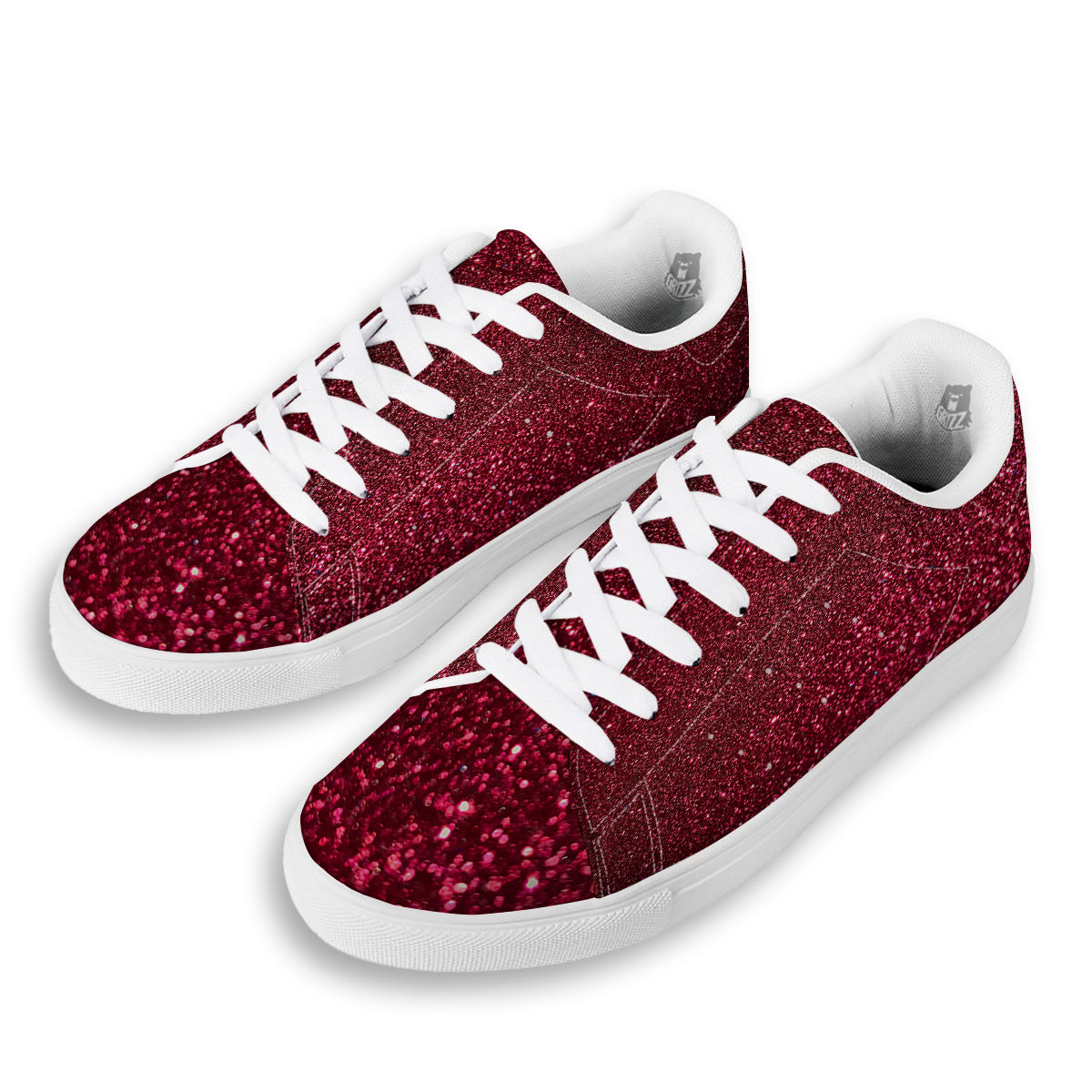 Artwork Burgundy Glitter Print White Low Top Sneakers-grizzshop