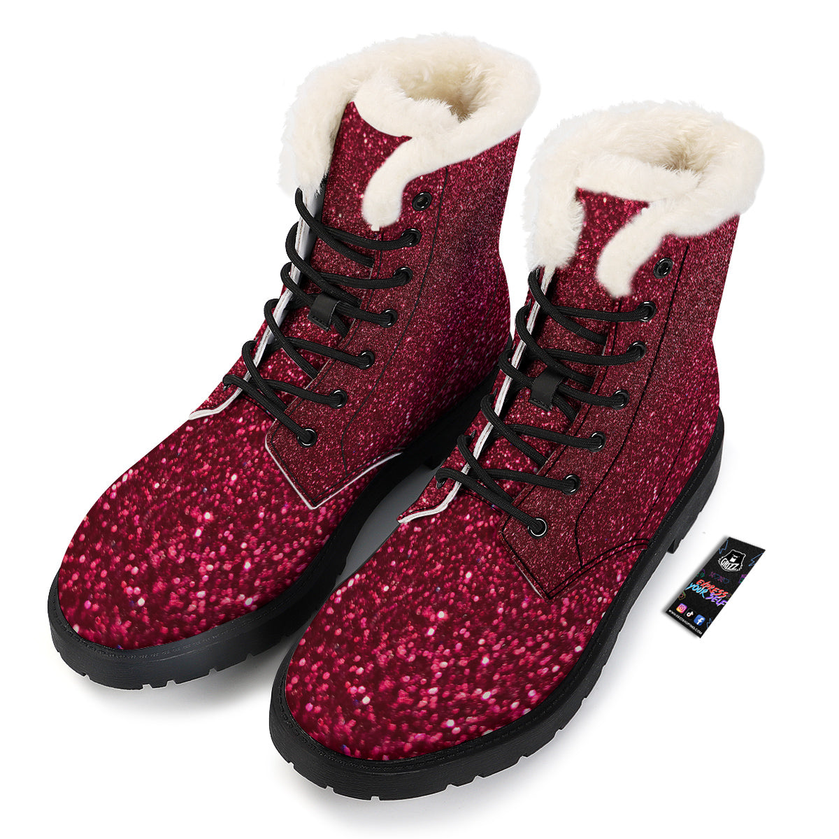 Artwork Burgundy Glitter Print Winter Boots-grizzshop