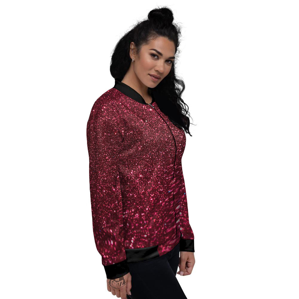 Artwork Burgundy Glitter Print Women's Bomber Jacket-grizzshop