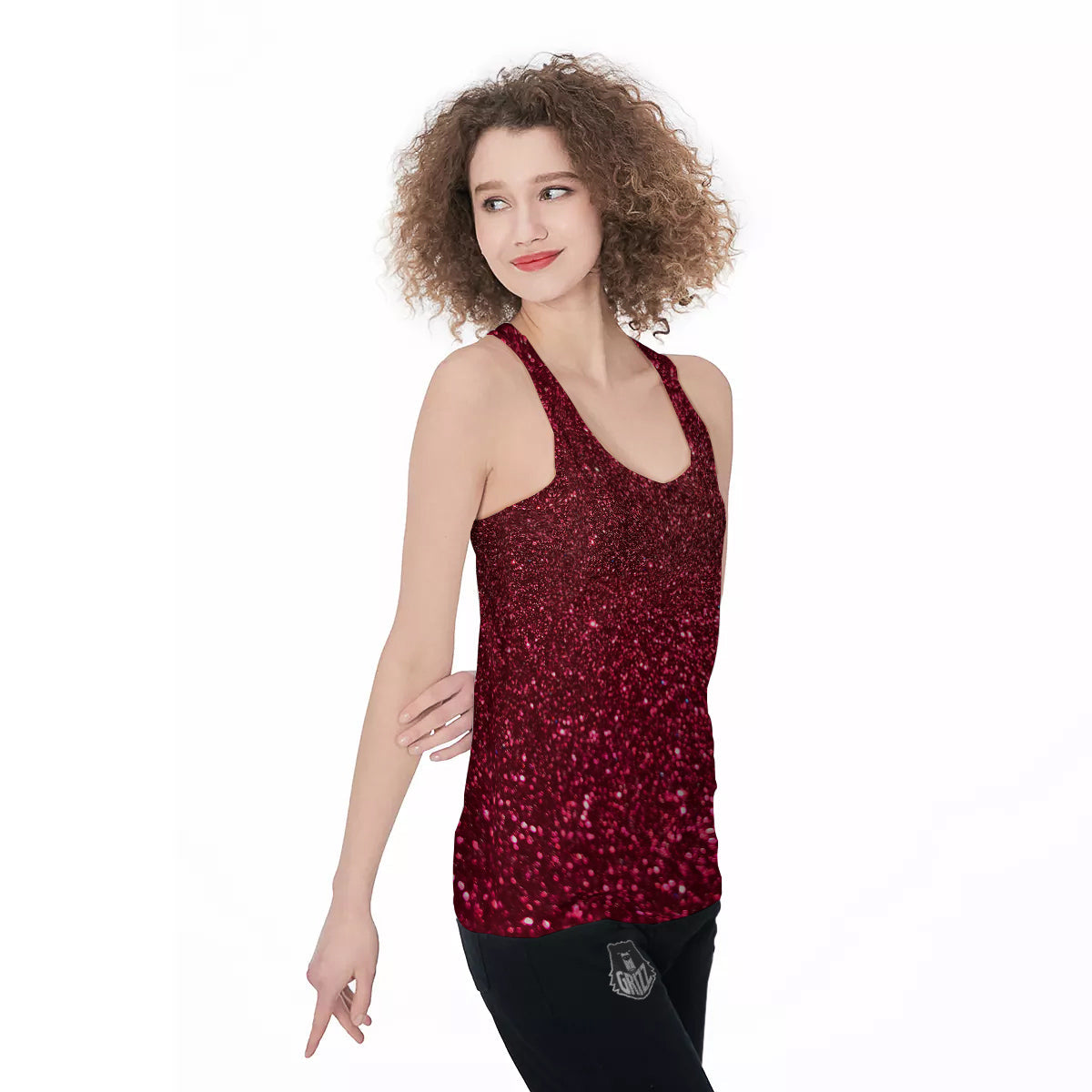 Artwork Burgundy Glitter Print Women's Racerback Tank Top-grizzshop