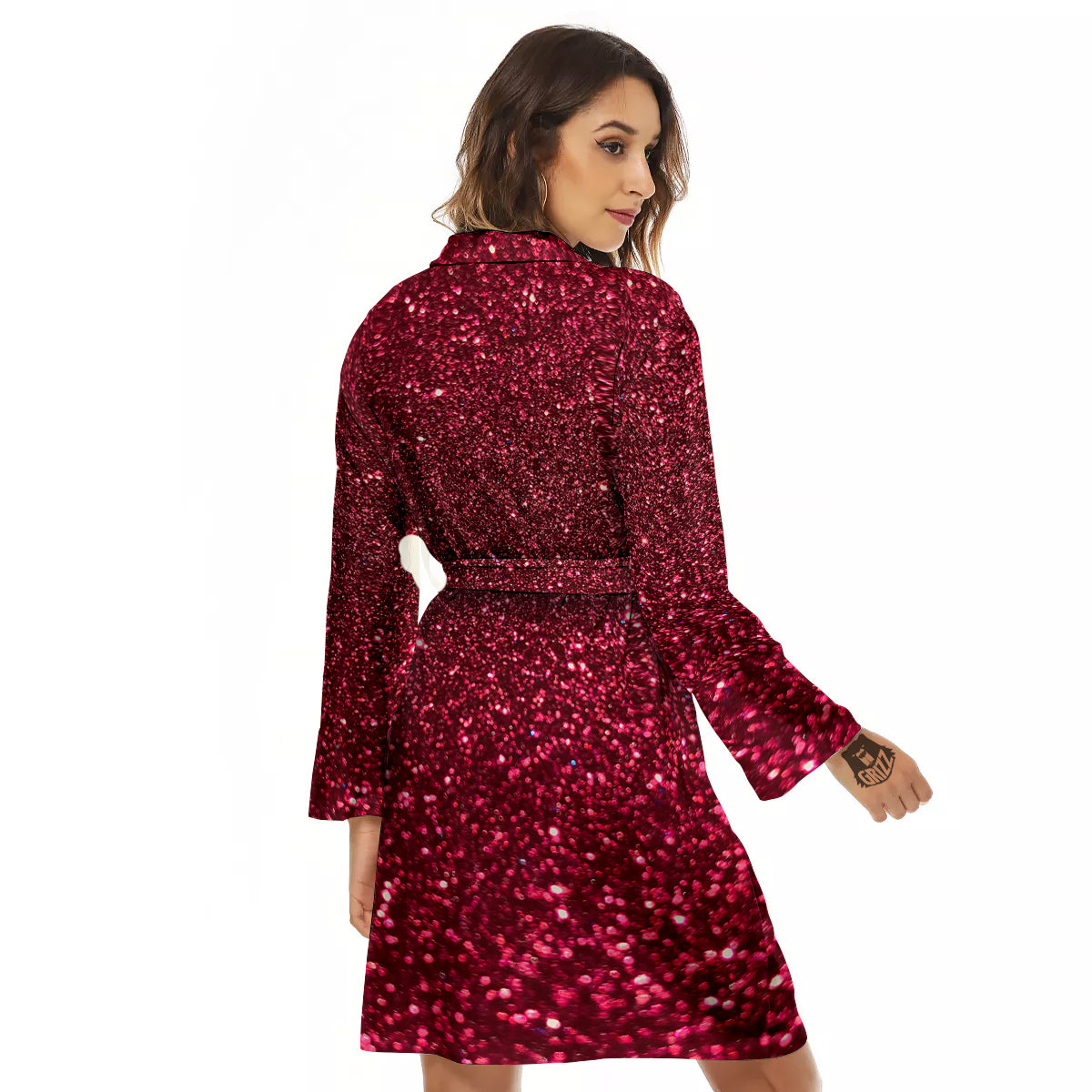 Artwork Burgundy Glitter Print Women's Robe-grizzshop