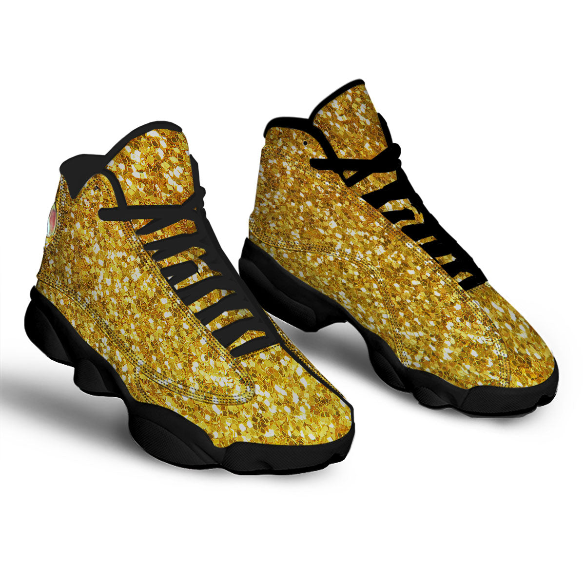 Artwork Glitter Gold Print Black Basketball Shoes-grizzshop