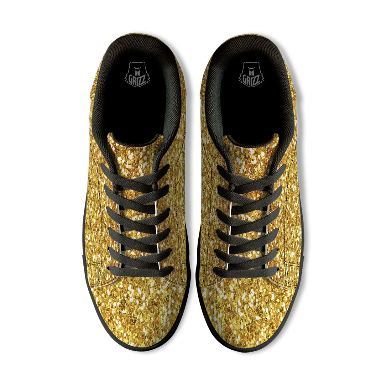 Artwork Glitter Gold Print Black Low Top Sneakers-grizzshop