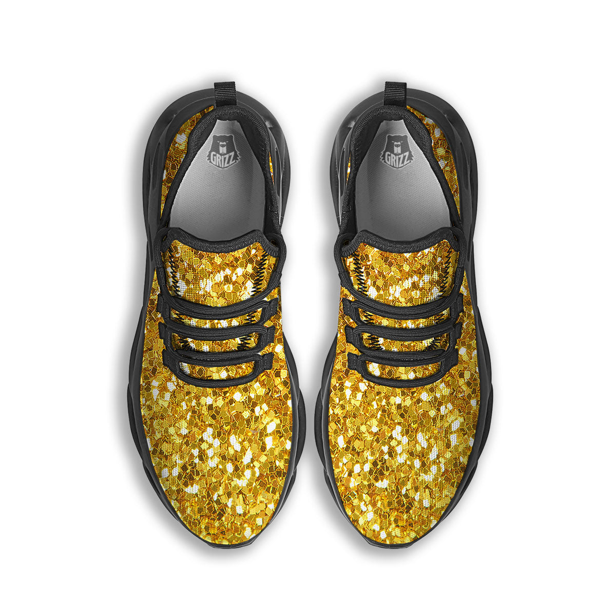 Artwork Glitter Gold Print Black Running Shoes-grizzshop