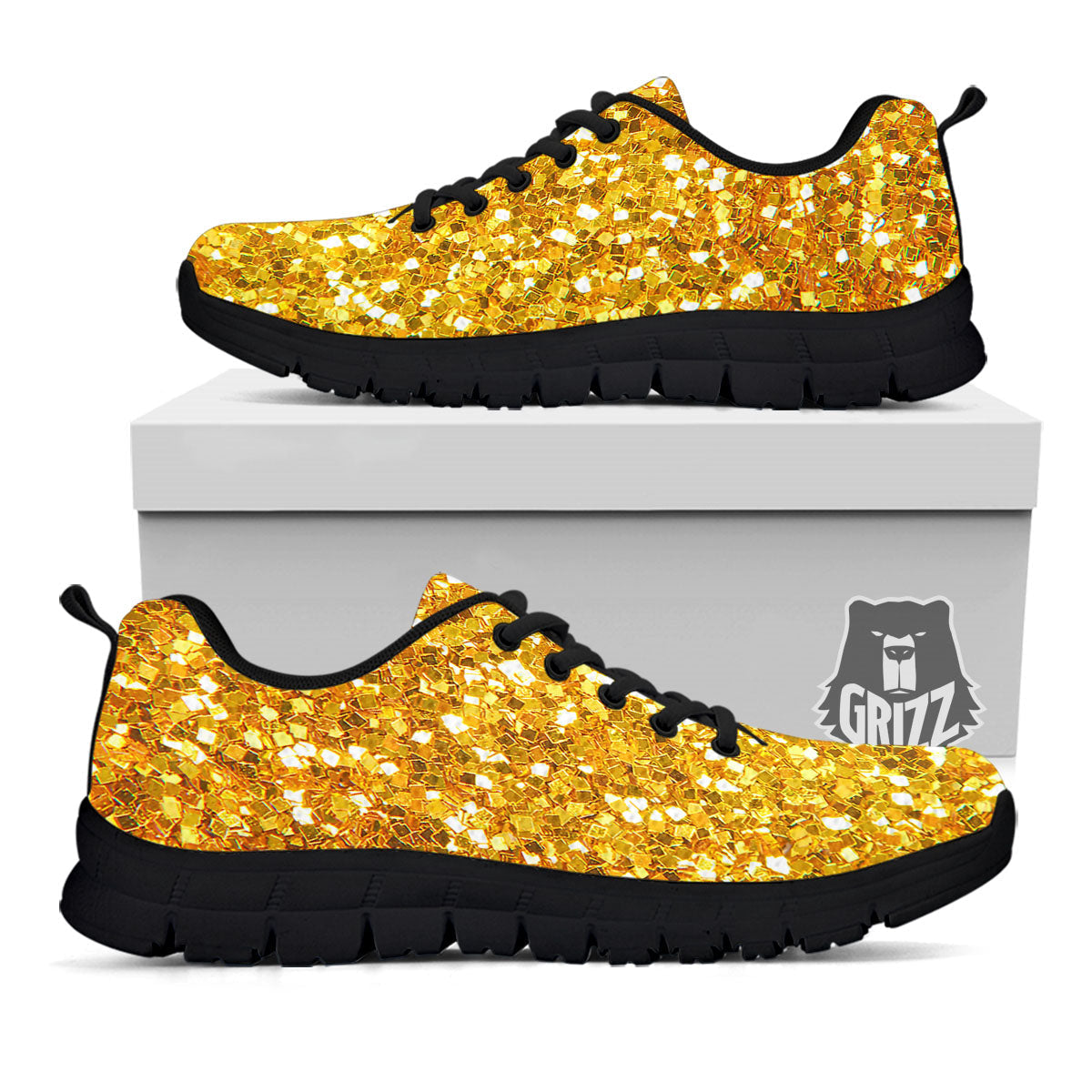 Artwork Glitter Gold Print Black Sneaker-grizzshop