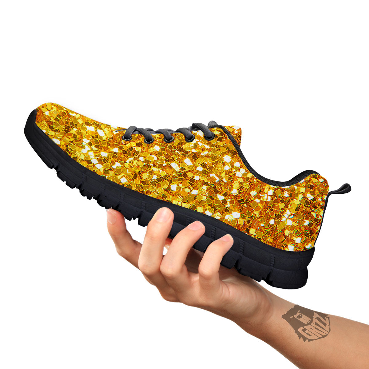 Artwork Glitter Gold Print Black Sneaker-grizzshop
