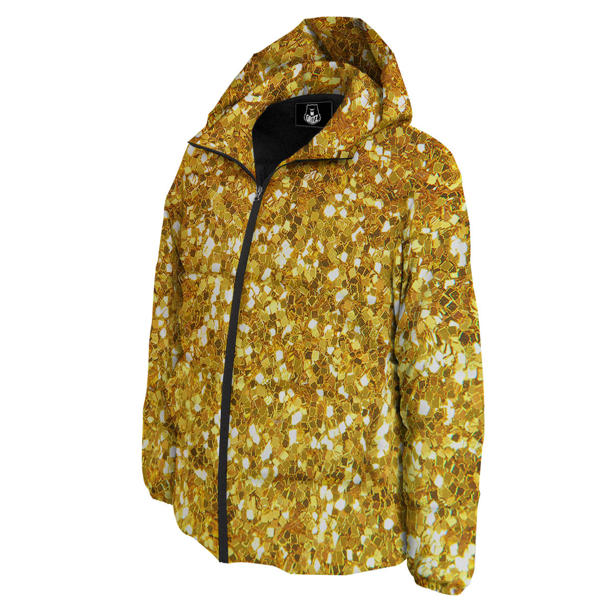 Artwork Glitter Gold Print Down Jacket-grizzshop