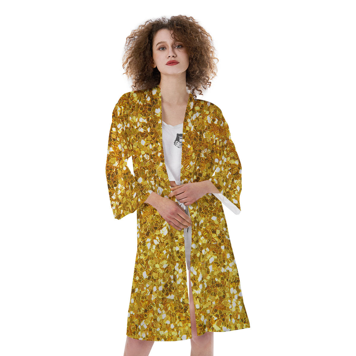 Artwork Glitter Gold Print Kimono-grizzshop
