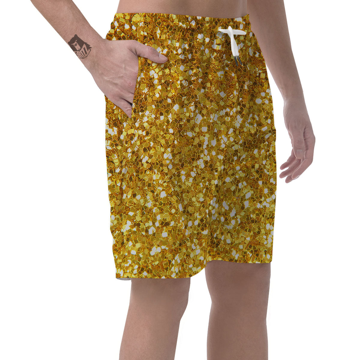 Artwork Glitter Gold Print Men's Shorts-grizzshop