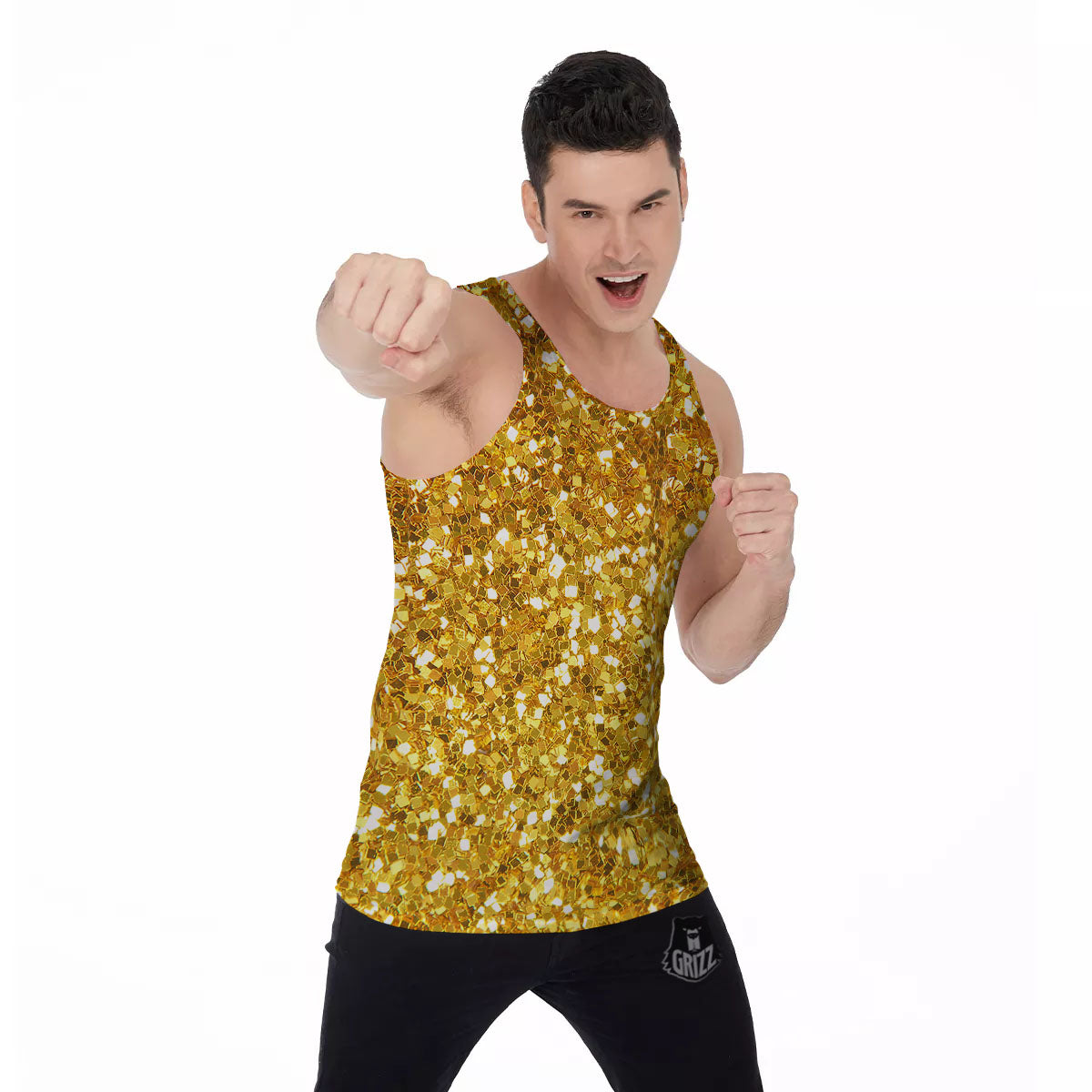 Artwork Glitter Gold Print Men's Tank Top-grizzshop