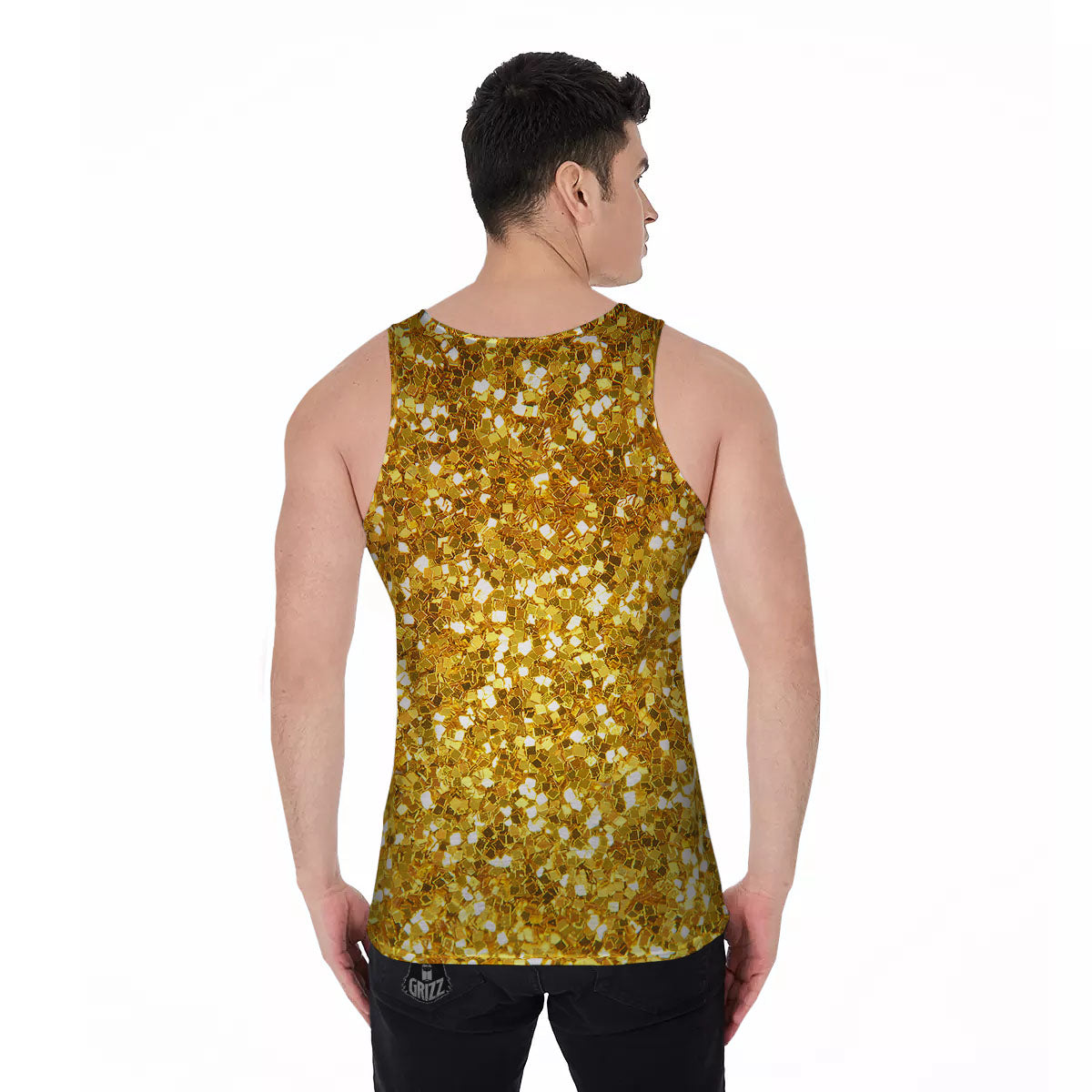 Artwork Glitter Gold Print Men's Tank Top-grizzshop