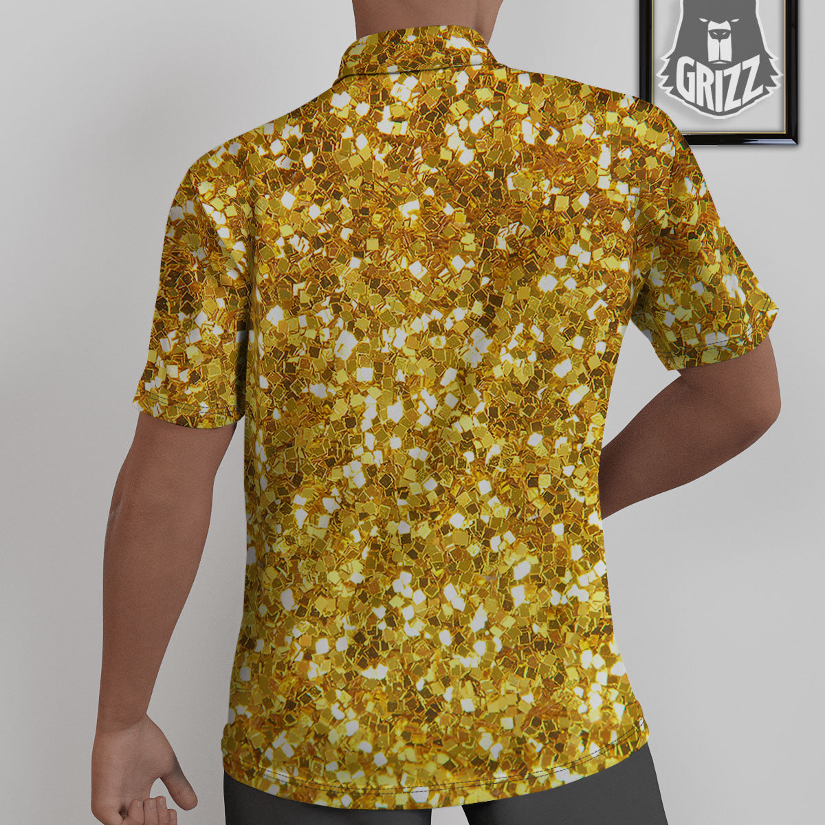Artwork Glitter Gold Print Untucked Shirts-grizzshop