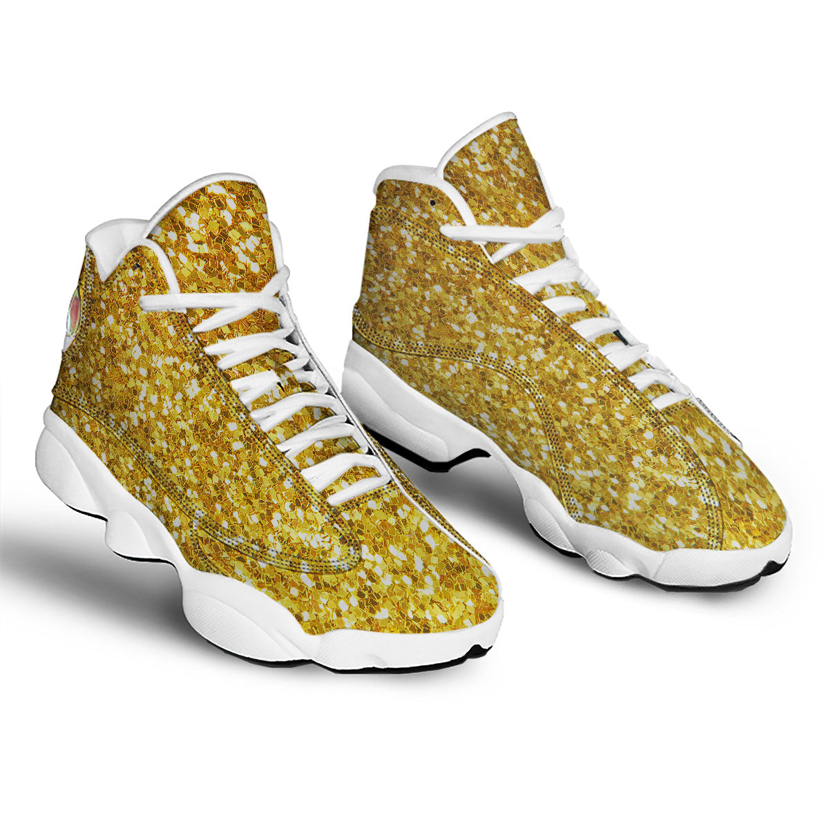 Artwork Glitter Gold Print White Basketball Shoes-grizzshop