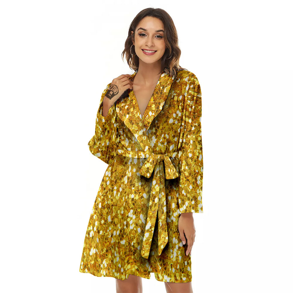Artwork Glitter Gold Print Women's Robe-grizzshop