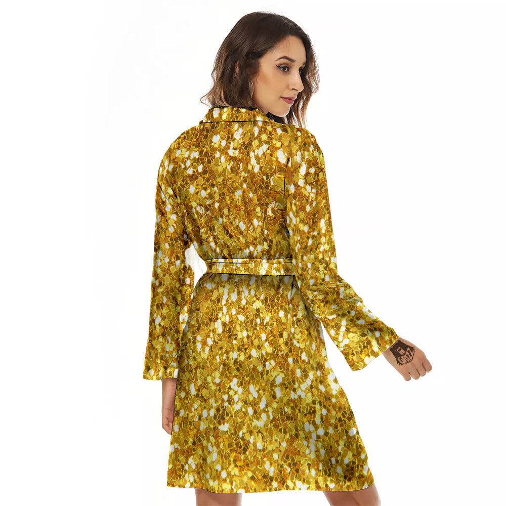 Artwork Glitter Gold Print Women's Robe-grizzshop