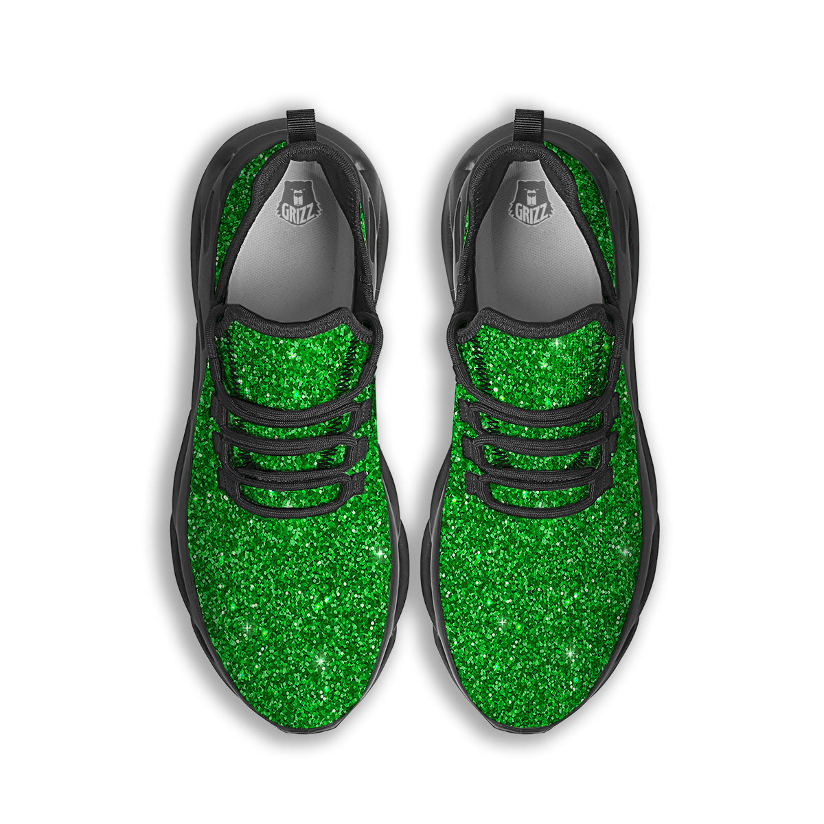 Artwork Glitter Green Print Black Running Shoes-grizzshop