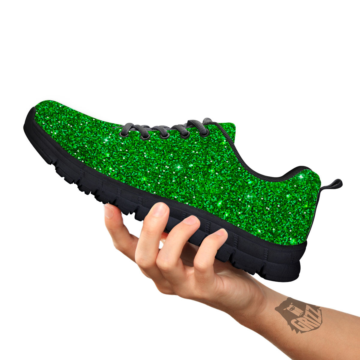 Artwork Glitter Green Print Black Sneaker-grizzshop
