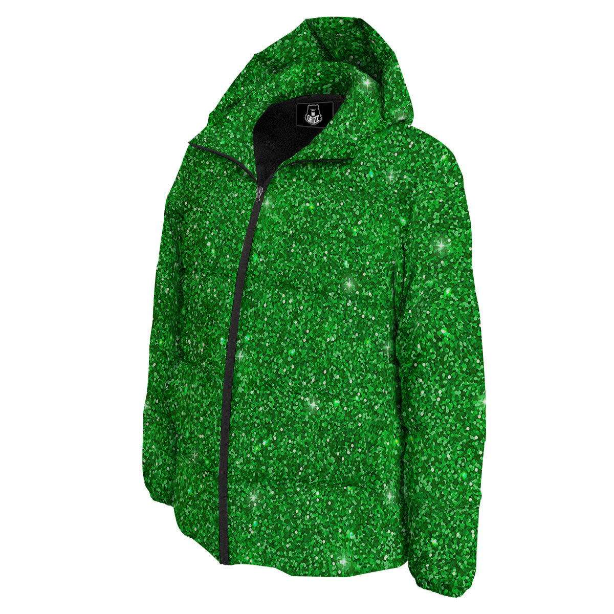 Artwork Glitter Green Print Down Jacket-grizzshop