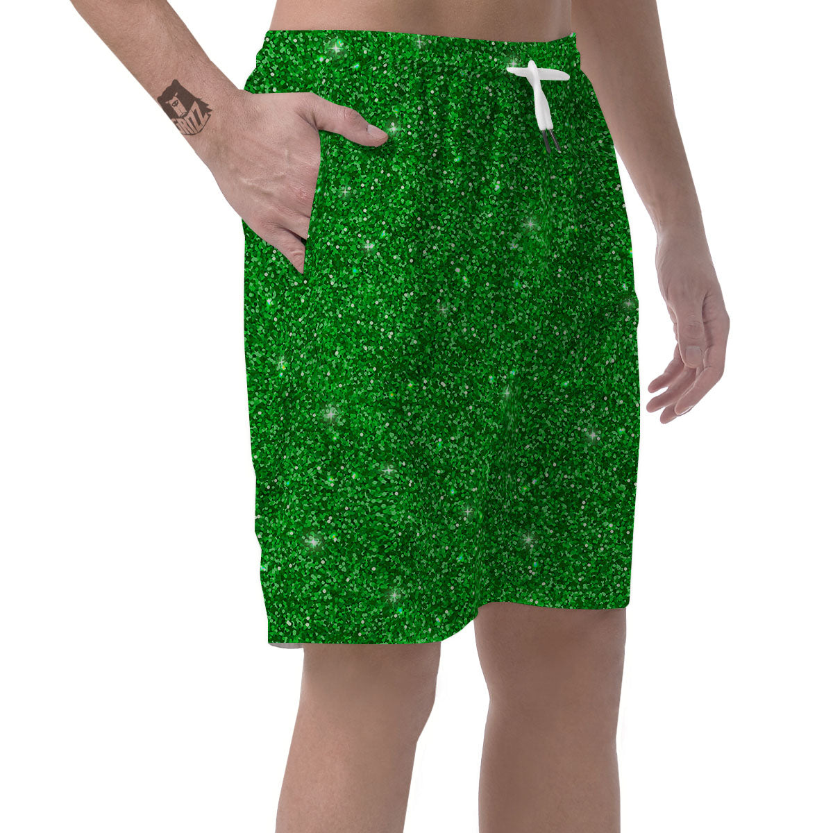 Artwork Glitter Green Print Men's Shorts-grizzshop
