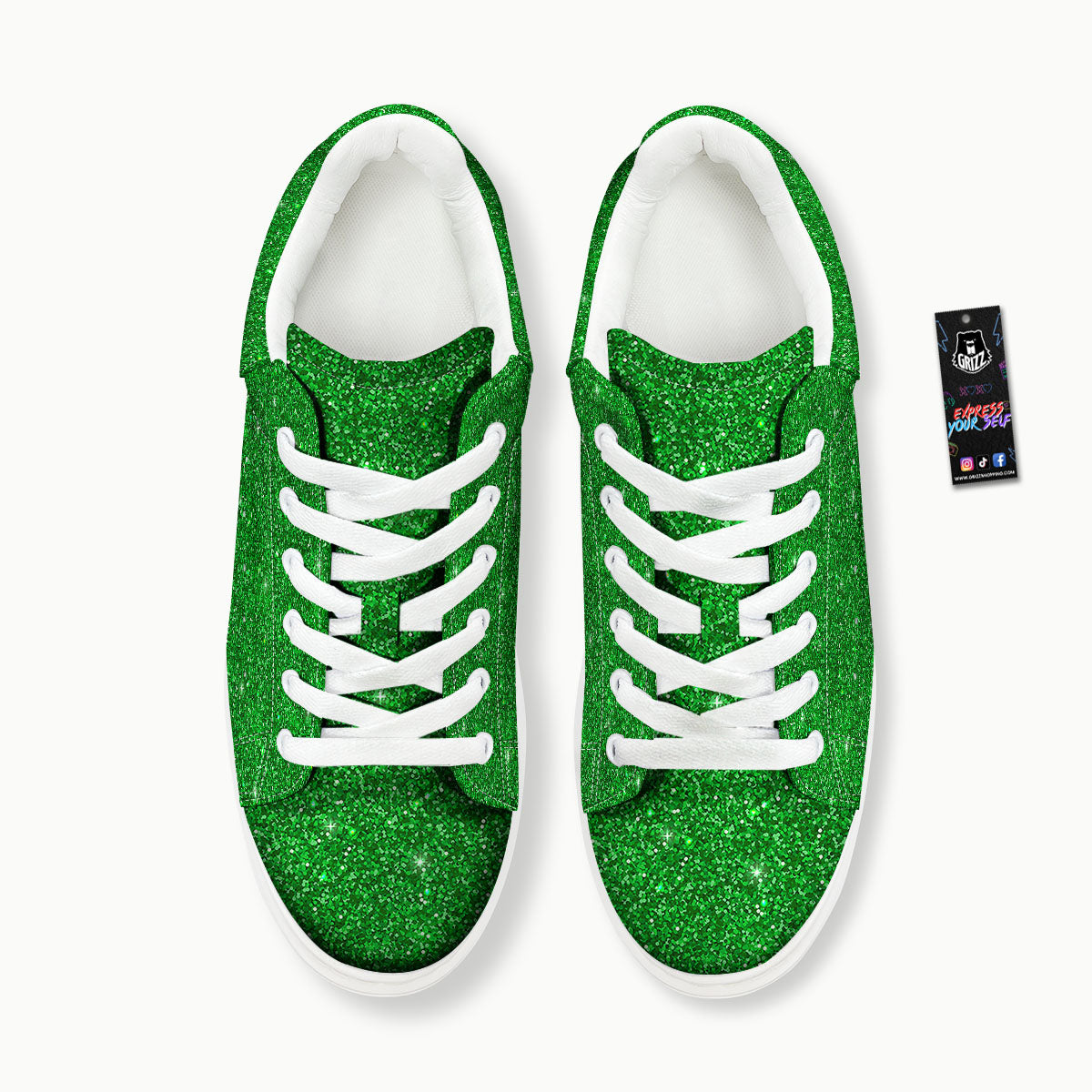 Artwork Glitter Green Print Platform Shoes-grizzshop