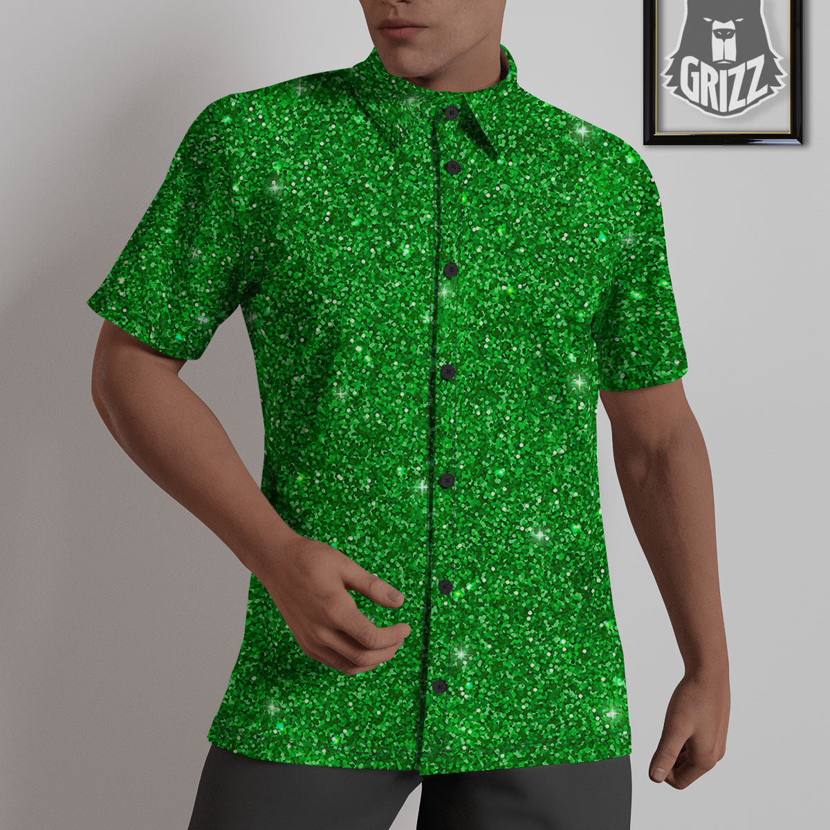 Artwork Glitter Green Print Untucked Shirts-grizzshop