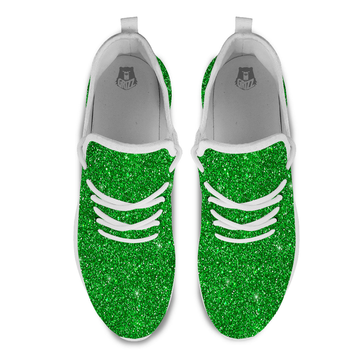 Artwork Glitter Green Print White Athletic Shoes-grizzshop