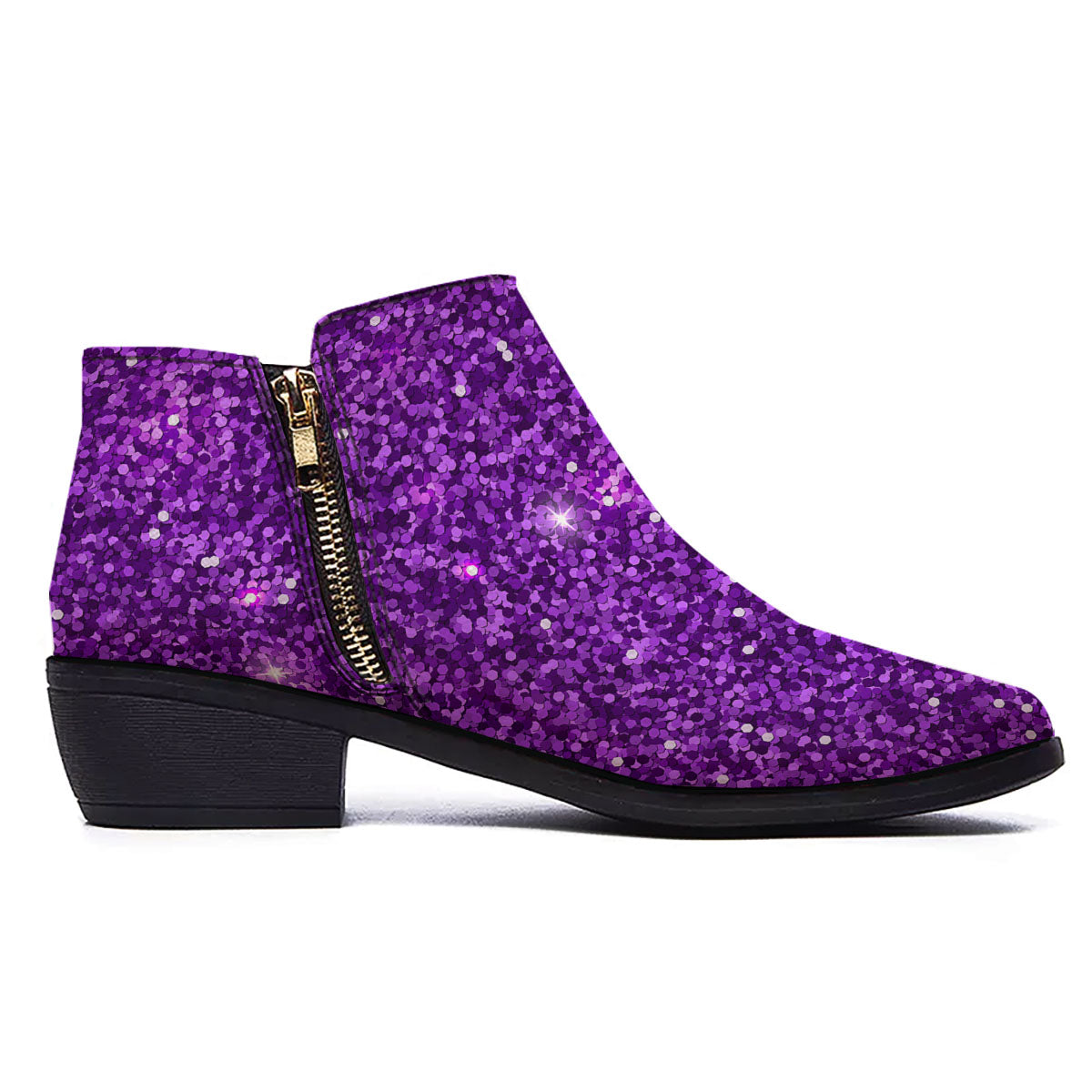 Artwork Glitter Purple Print Ankle Boots-grizzshop
