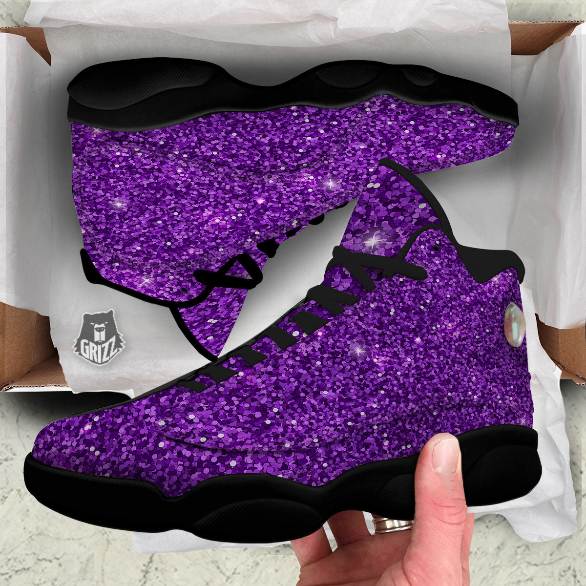 Artwork Glitter Purple Print Black Basketball Shoes-grizzshop